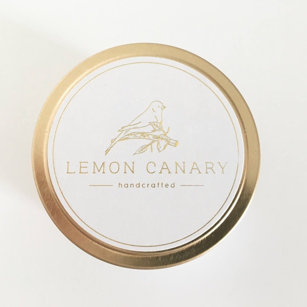 Lemon Canary - GOLD TIN SOY WAX CANDLE WITH 100% ORGANIC ESSENTIAL OILS - Dream - Everybody Loves Hampers