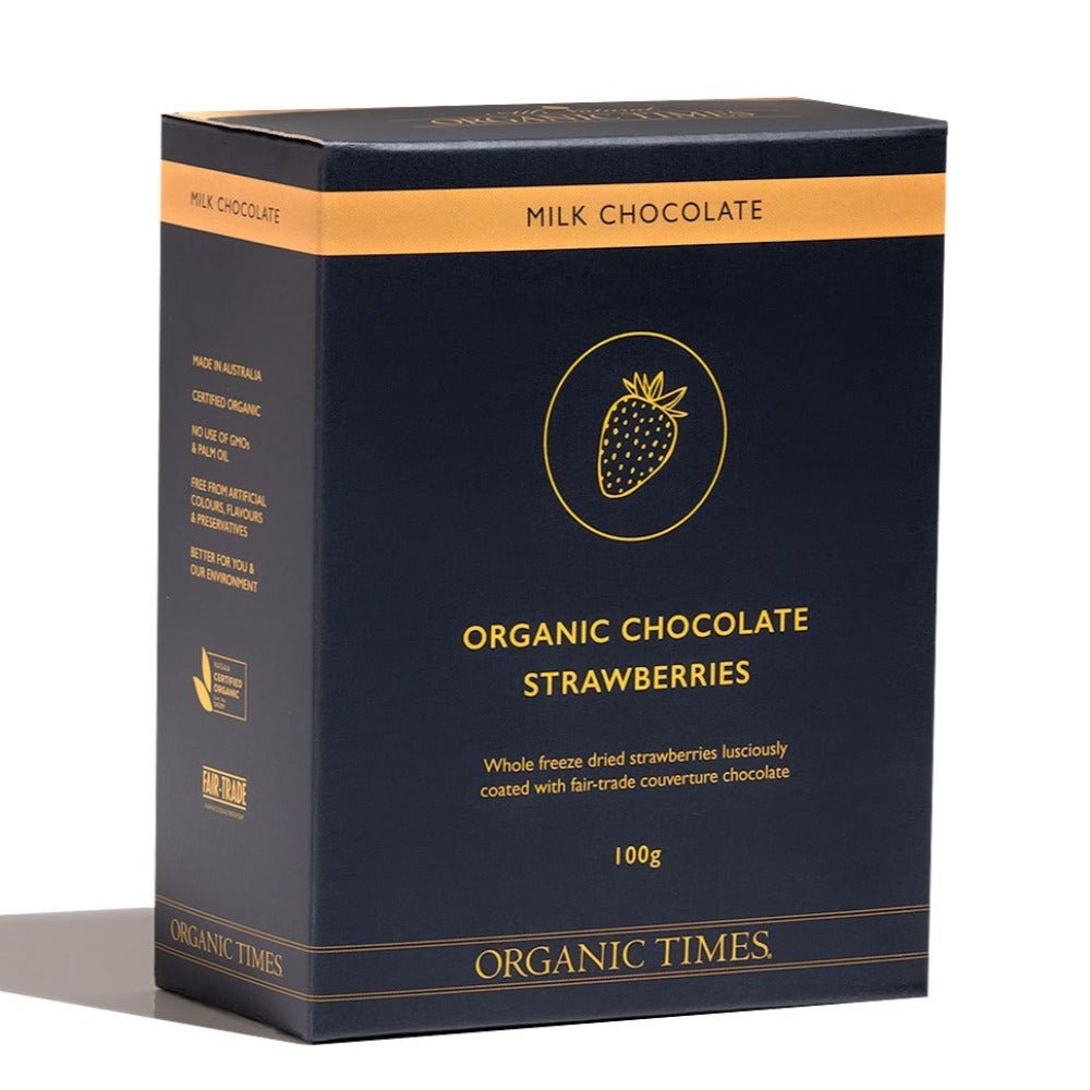 Organic Times - Milk Chocolate Strawberries - 100g - Everybody Loves Hampers