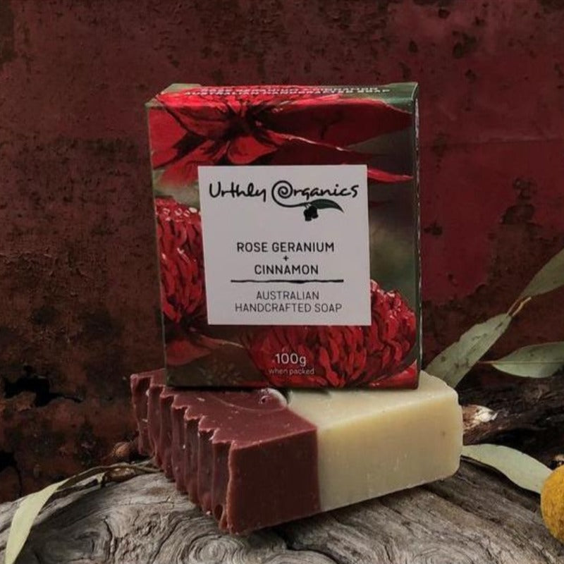 Urthly Organics - Rose Geranium and Cinnamon Soap - Everybody Loves Hampers - eco friendly gifts, sustainable gifts, earth friendly gifts, environmentally friendly gifts